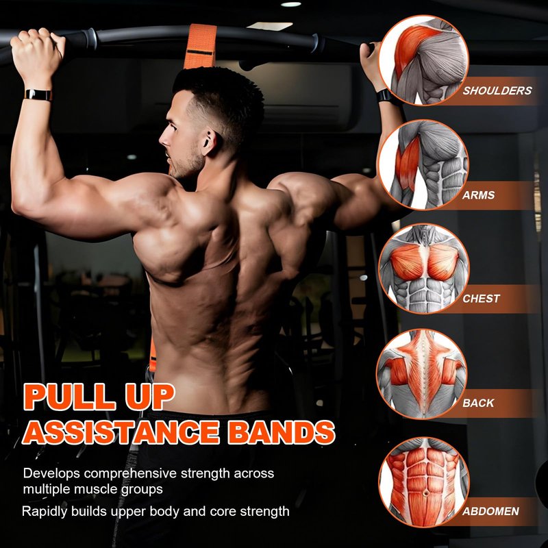 Janhemei Pull Up Assistance Bands 65-260lbs, 4 Heavy Duty Pull Up Resistance Bands with Fabric Feet/Knee Rest for Pull Up Bar, Body Strength Training, Home Gym Fitness