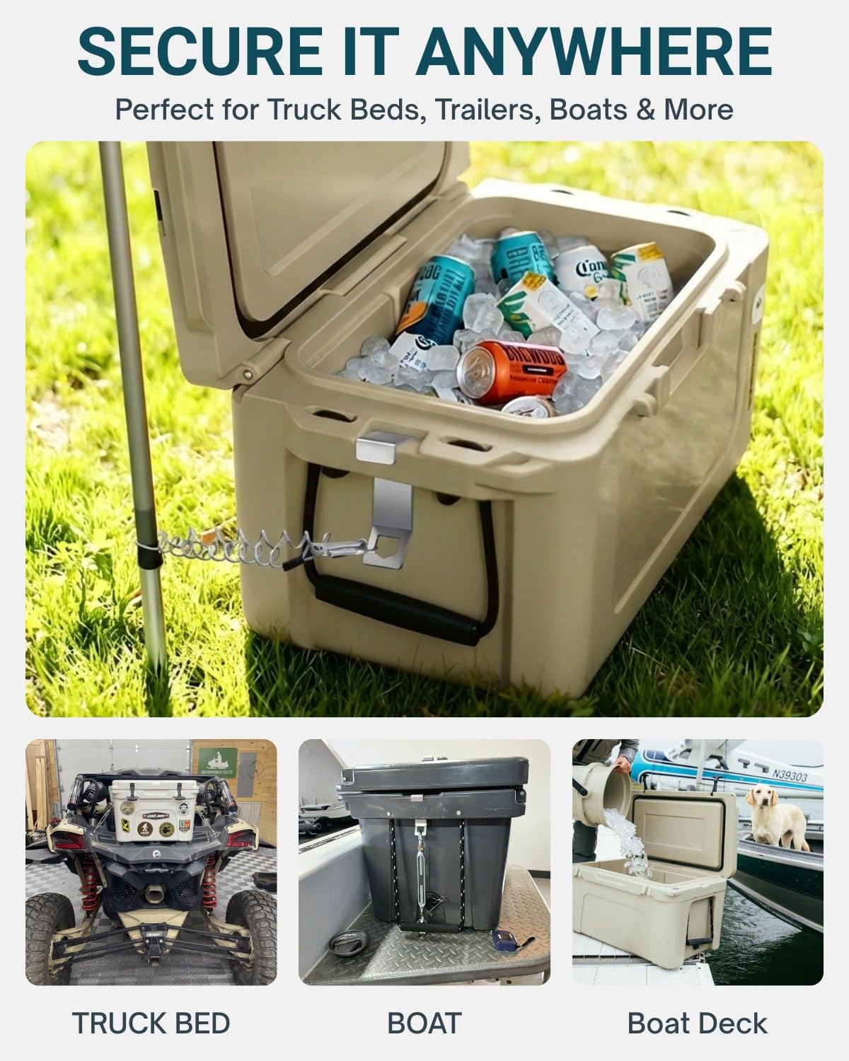 Loyipu Heavy Duty Stainless Steel Cooler Security Kit - 2 Pack Anti-Theft Lock Bracket with Retractable Cable & Turnbuckle for Boat Deck/Trailer (Fits Yeti/RTIC Tundra)