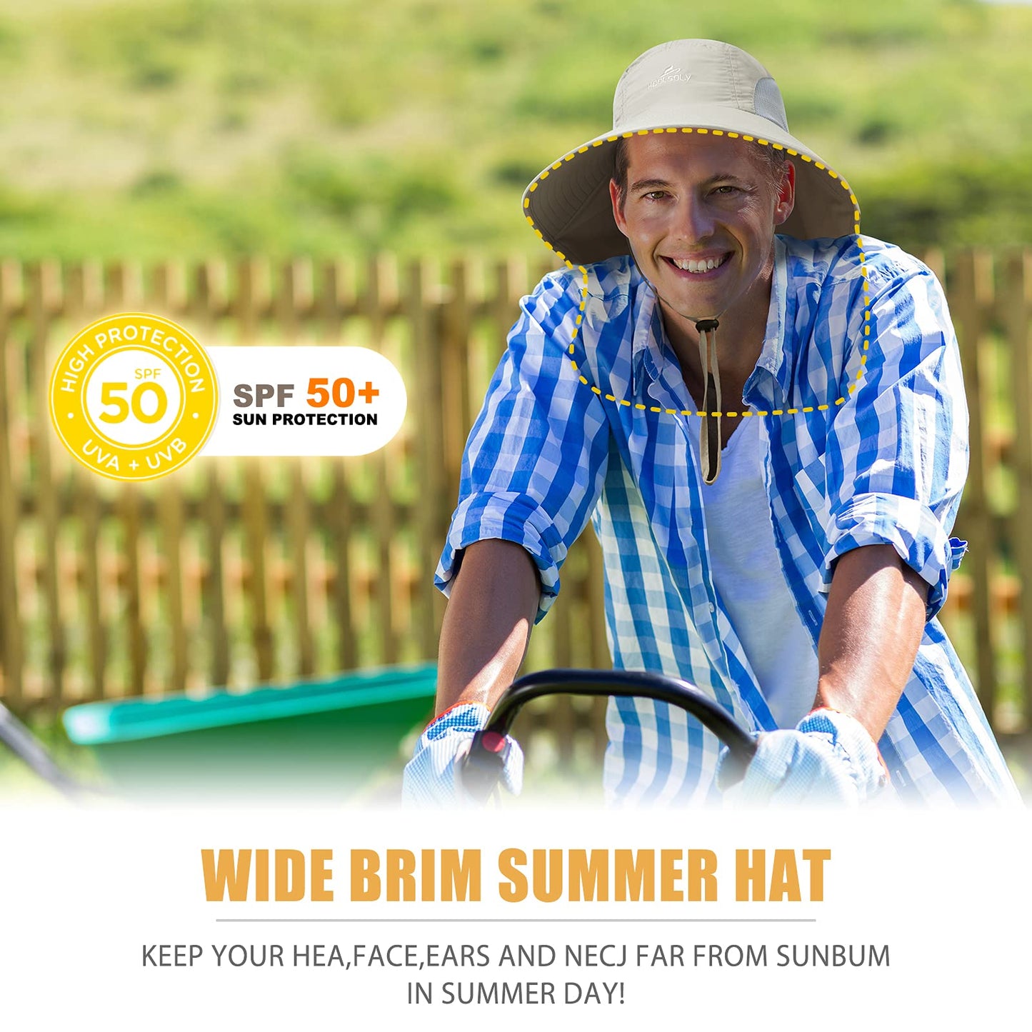 Outdoor Sun Hat for Men with 50+ UPF Protection Safari Cap Wide Brim Fishing Hat with Neck Flap, for Dad Light Grey