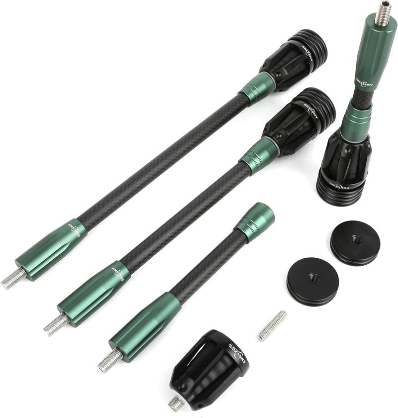 Archery Bow Stabilizer - 3K Carbon Fiber, Flexible Core with Damping System | 6", 8", 10", 12" Options
