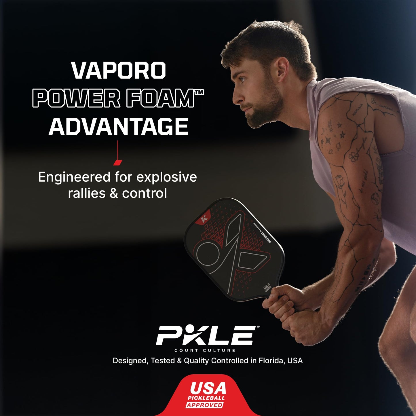 Vaporo Power Foam™ – Pro Pickleball Paddles with EVA Stability Layer, T700 Carbon Fiber CFS Face, Thermoformed Unibody Frame & Advanced Foam Core Innovation for Elite Play