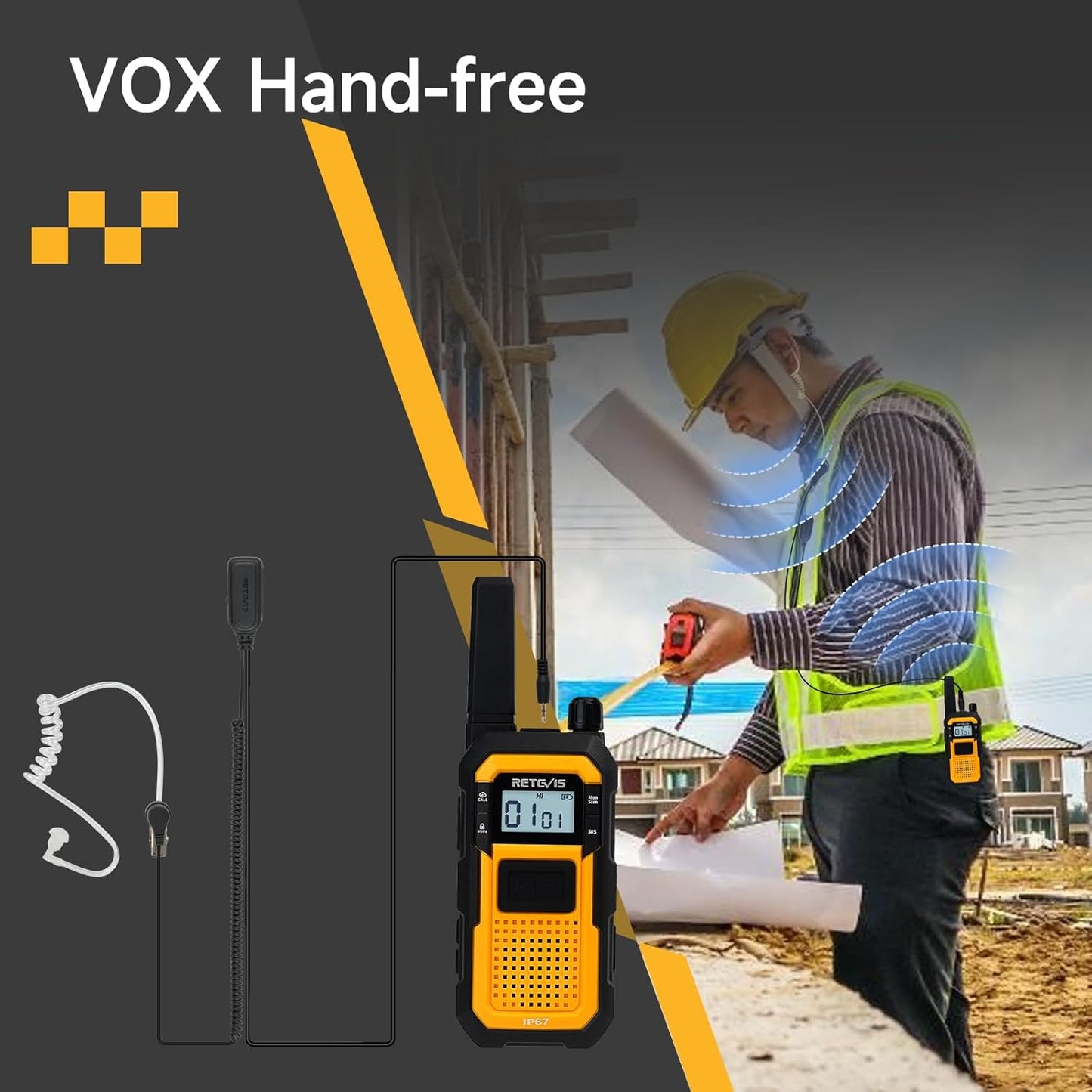 Retevis Walkie Talkies - Long Range Waterproof Two Way Radios with Earpiece | 2000mAh, VOX, NOAA (2 Pack)
