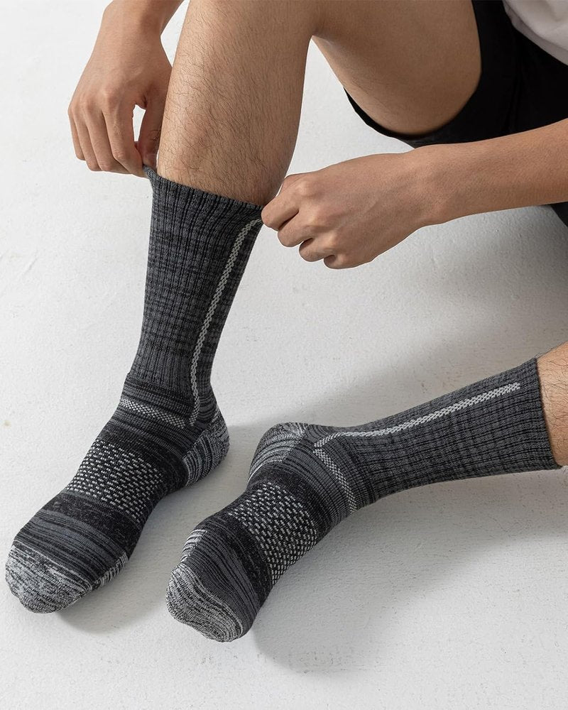 Men's Cotton Crew Work Socks - 5 Pairs Cushioned Boot Moisture Wicking Athletic Socks for Hiking & Running