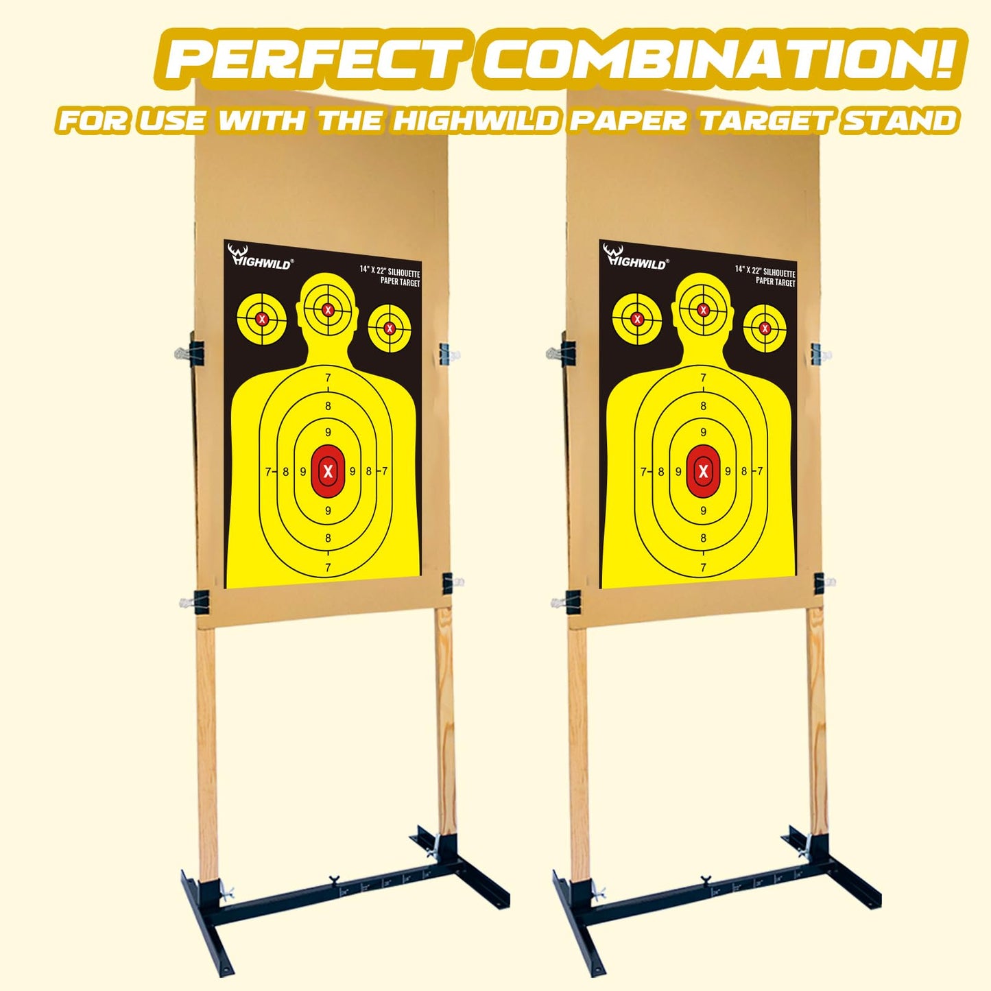 Highwild Shooting Range Silhouette Paper Target 50 Pack - 14X22 Inches - Suitable for Handguns, Rifles, Airguns, BB Guns (Black & Yellow)