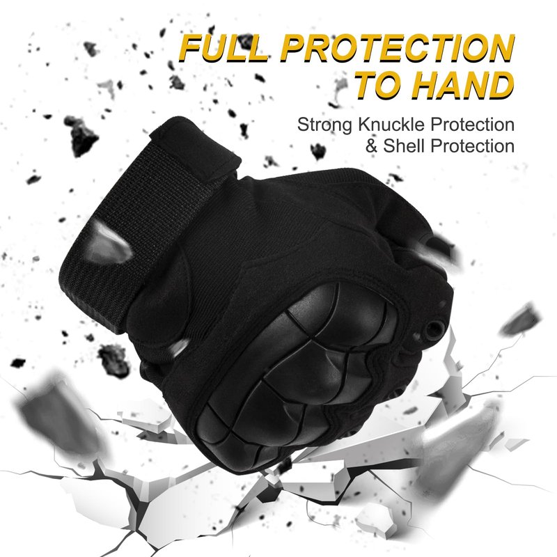 Fhmidic Large Tactical Gloves for Men - Hard Knuckle Protection | Touchscreen Compatible Motorcycle Gloves (Black, L)