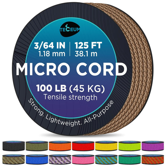 TECEUM Micro Paracord – Coyote Brown – 1.18 mm x 125 ft – Micro Utility Cord – Thin Braided Paracord Rope Nylon Polyester – Wind Chime Replacement – Survival Strong String 012c nw