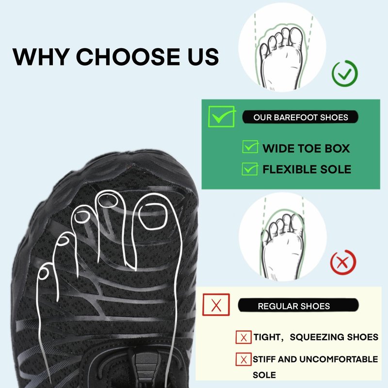 Hike Barefoot Shoes for Women Men, Pro Barefoot Shoe with Wide Toe Box for Hiking, Walking, Healthy & Non-Slip Lightweight Breathable Water Shoes Unisex Black 41