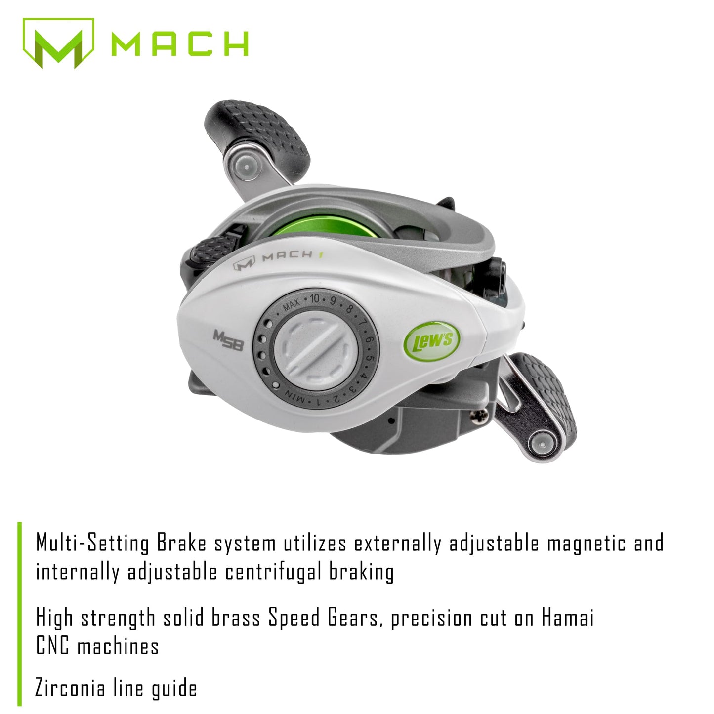 Lew’s MACH 1 Baitcast Fishing Reel, 7+1 Bearings, 7.5:1 Gear Ratio, Graphite Frame and Sideplate, Multi-Setting Brake, Speed Gears, Left-Hand Retrieve