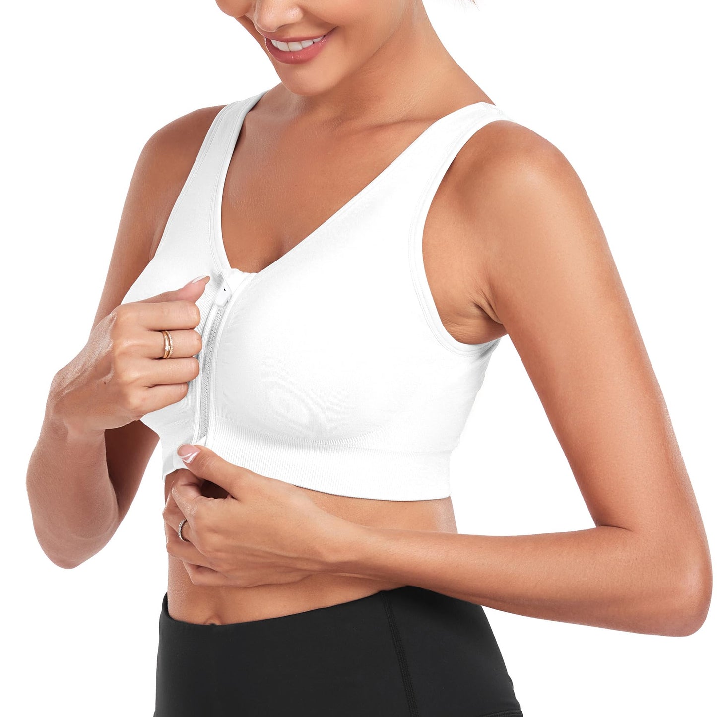 Women's Zip Front Sports Bra Wireless Post Surgery Bra Padded Surgical Bra Racerback Workout Bras Active Yoga Sports Bras Mastectomy Bras for Women Plus Size