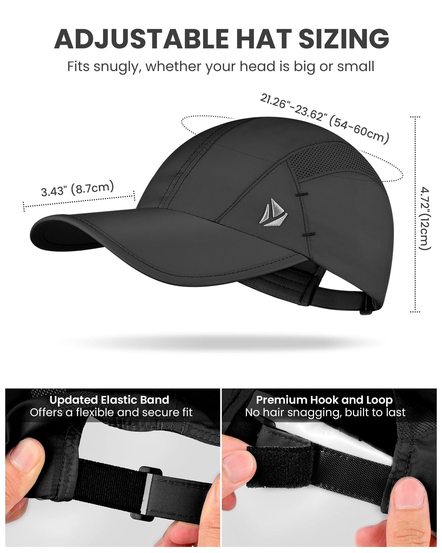 YANIKY Quick-Dry Running Hat for Men & Women Cooling Hat UPF 50+ Thin Baseball Cap Lightweight Breathable Mesh Sport Hats Black