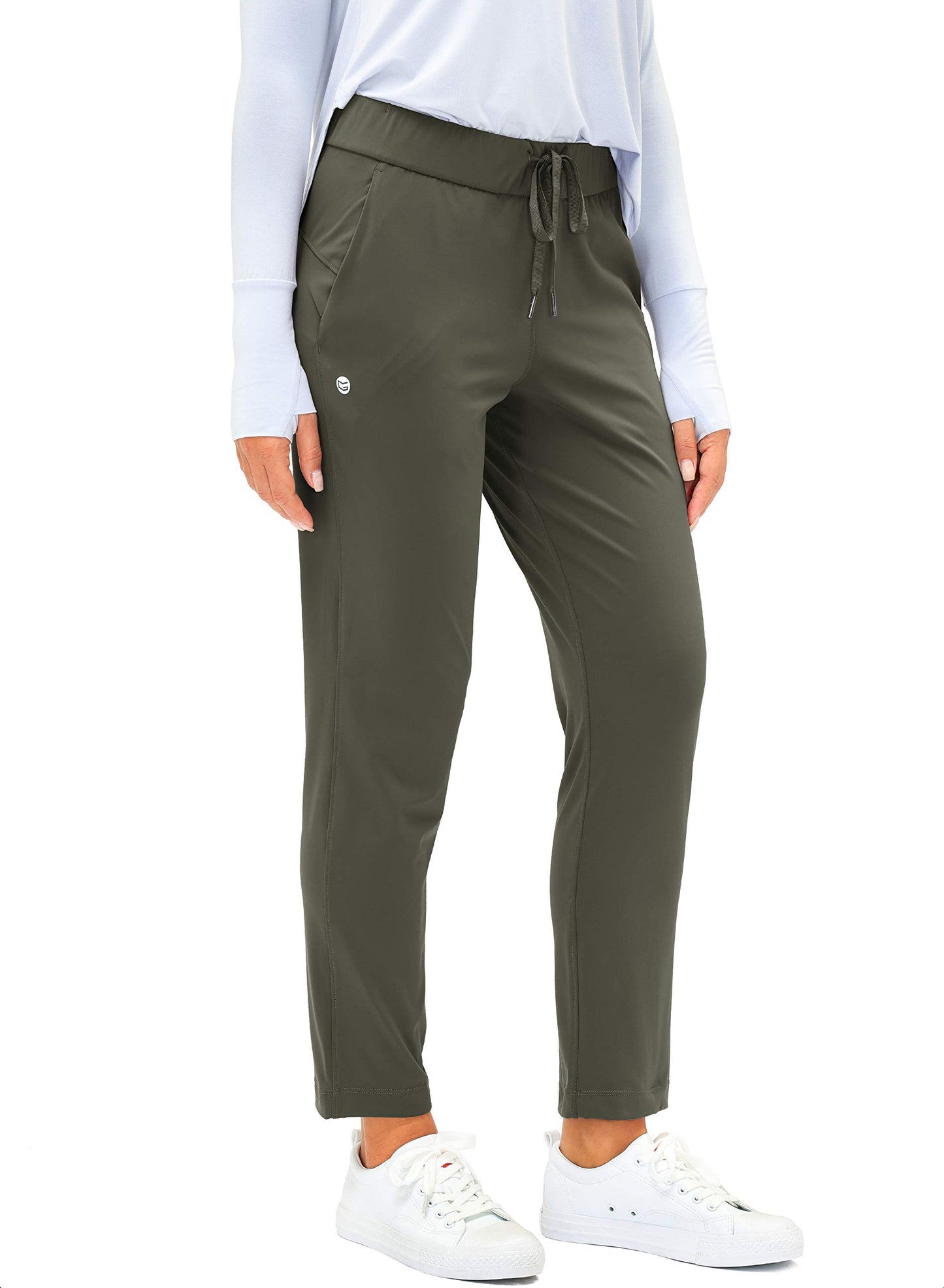 G Gradual Women's Pants with Deep Pockets 7/8 Stretch Sweatpants for Women Athletic, Golf, Lounge, Work (Olive Green, Small)