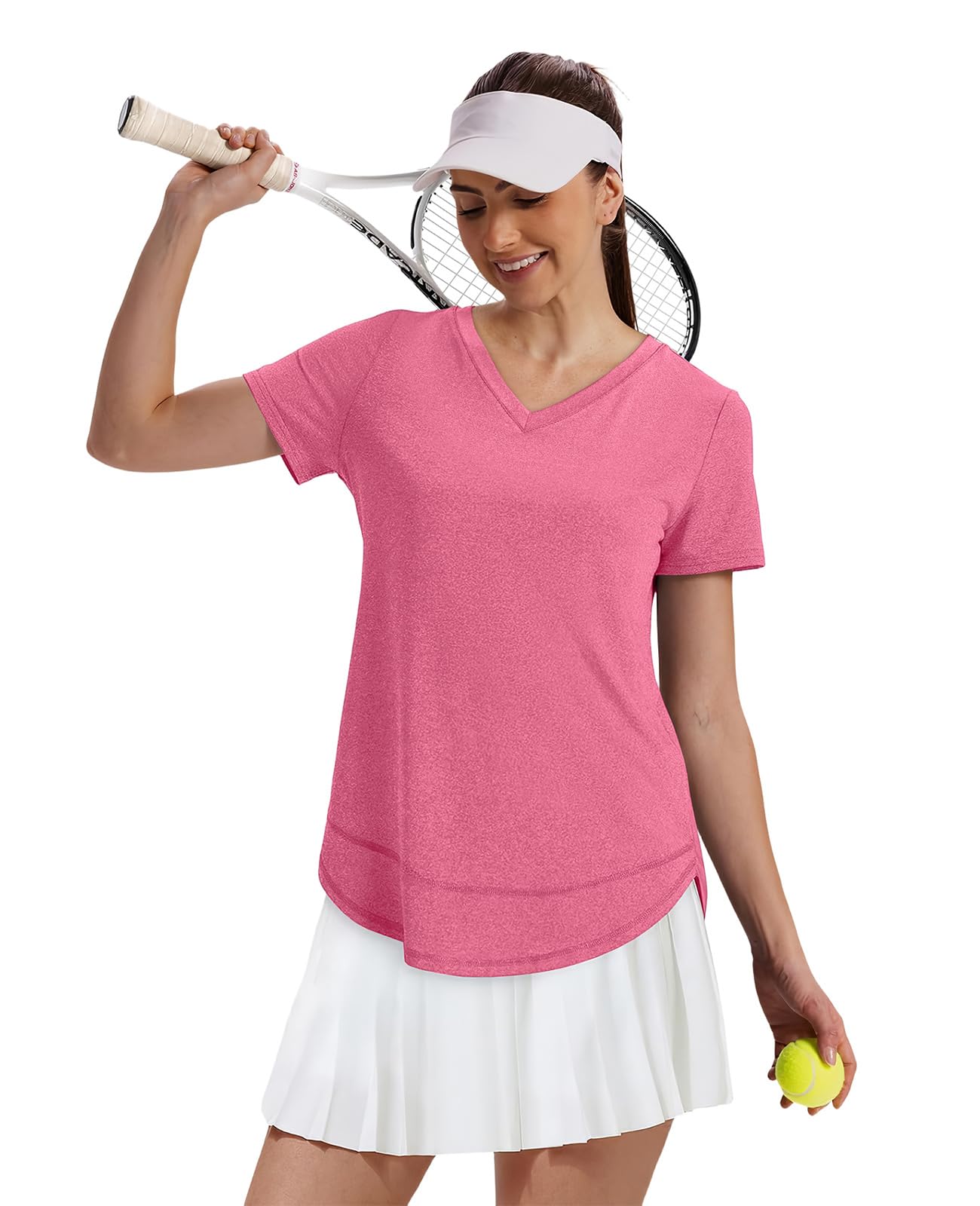 Short Sleeve Shirts for Women Workout Pilates Outfits Tennis Summer Tops 2026 Beach Vacation Clothes V Neck Red Pink M