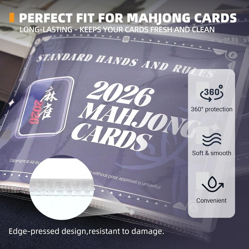 Mahjong Card Sleeve Holder - Durable Protective Covers for Large Print Cards | 6 1/8” x 4 3/4” - 4 Pack