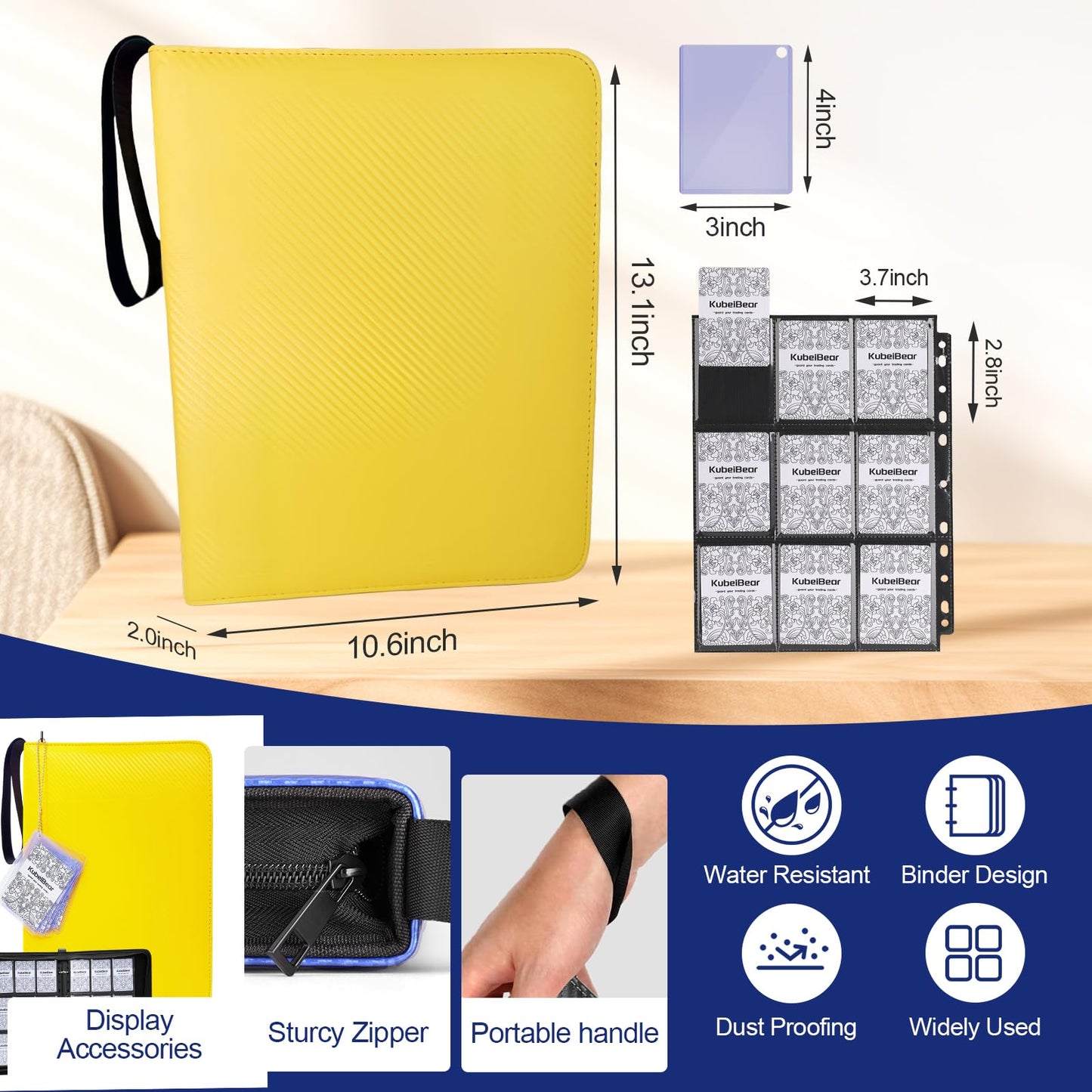 Card Binder – 720 Capacity, Zippered Trading Card Holder for MTG, Sports & Collectible Cards – Acid-Free, Durable & Travel-Friendly Storage (Yellow, 9 Pocket)