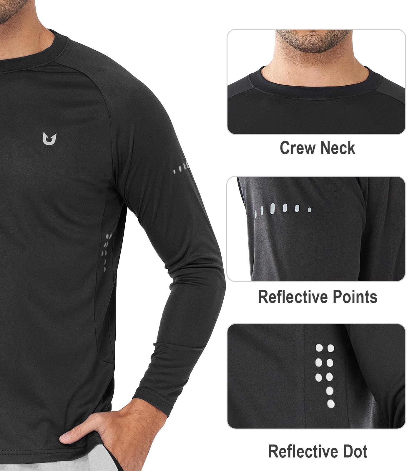 NORTHYARD Men's Sun Protection Shirts UPF 50+ Long Sleeve Swim Rash Guard Shirt Running Workout Athletic Hiking UV Fishing Black L