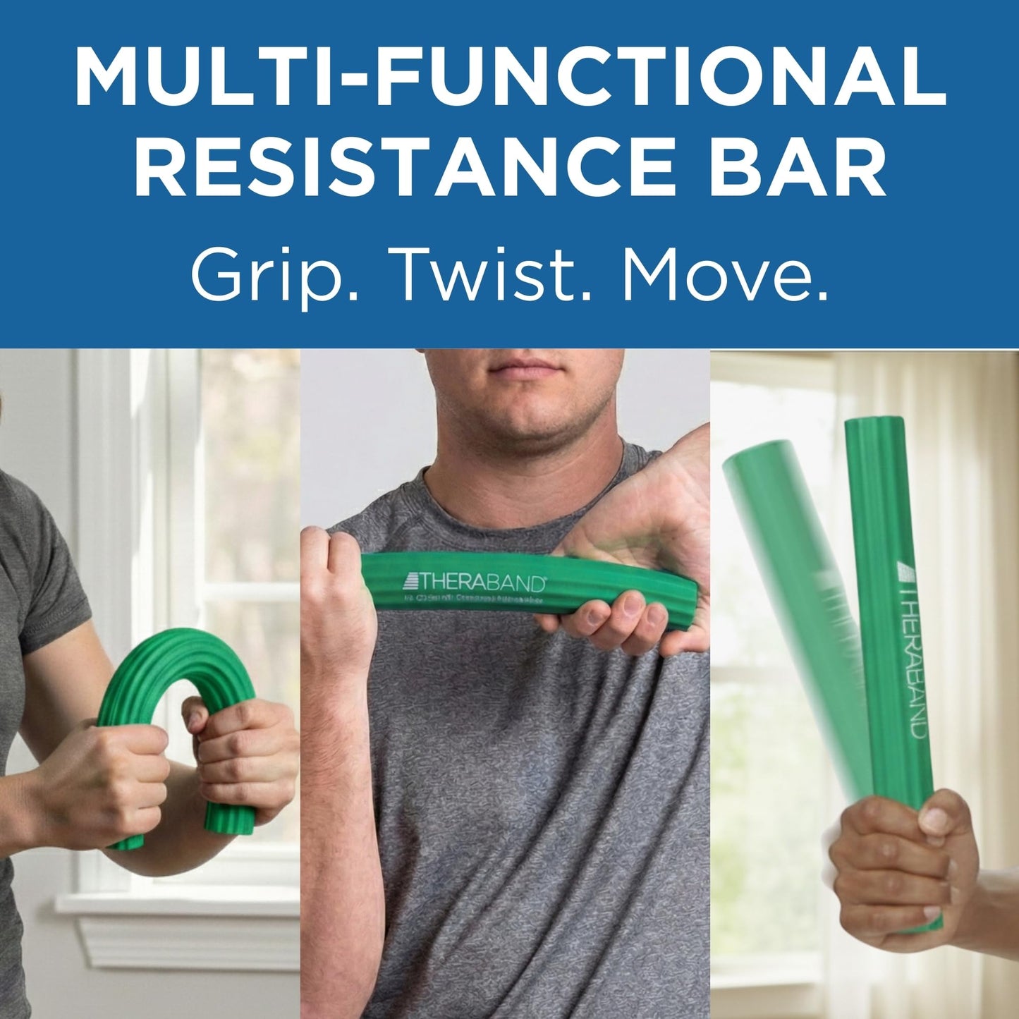 THERABAND FlexBar Resistance Bar, Medium, Green Flex Therapy Bar for Physical Therapy, Wrist & Forearm Exercise Equipment, Non Slip Grip, Compact Design