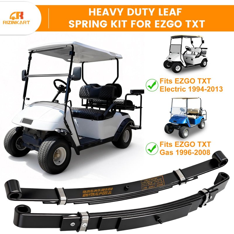 Upgraded Heavy Duty 4-Leaf Rear Leaf Spring Kit For EZGO TXT/Electric 1994-2013 & Gas 1996-2008,2000 Lbs Ultra Load Anti-Rust Golf Cart Suspension with Bushings Sleeves U-Bolts, Replace OEM 74207-G01