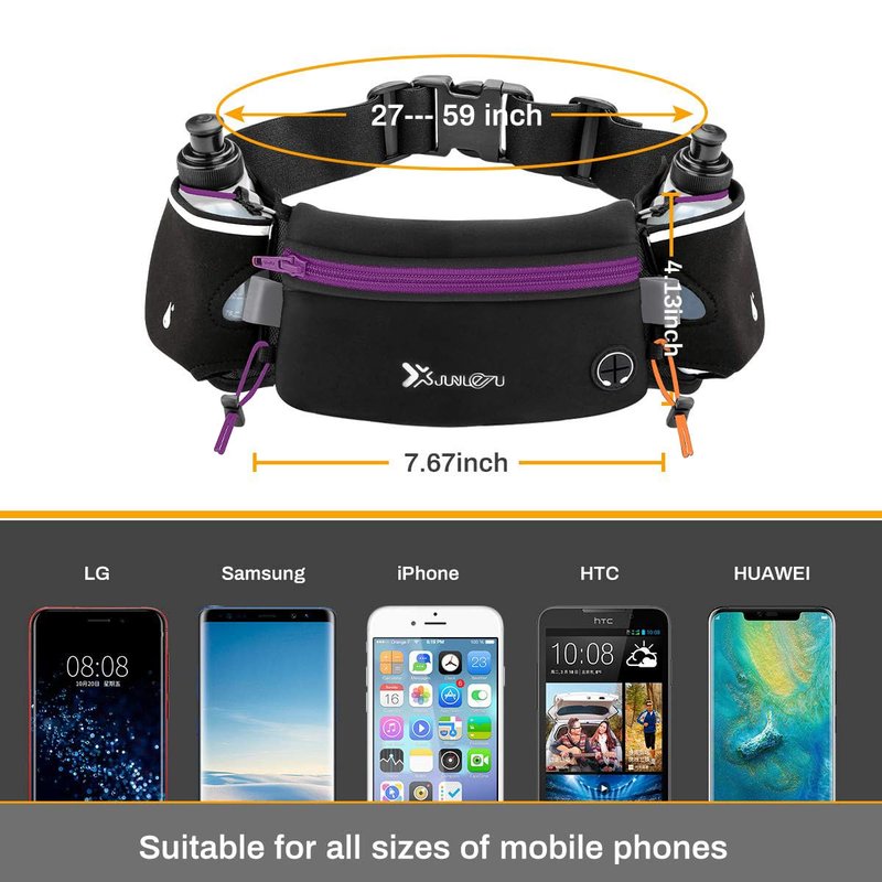 Number-one Running Belt with Water Bottles(2 x 175ML), Hydration Belt Waterproof Waist Pack Bag Fits iPhones Adjustable Sports Waist Pouch for Marathon Running Hiking Cycling, Purple