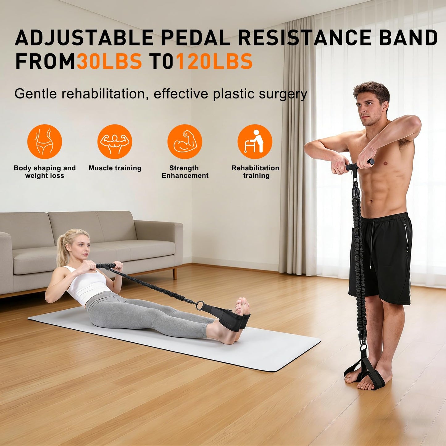 2026 Upgrade Pedal Resistance Band, 4-Tube Elastic Sit Up Pull Rope for Men and Women, Pedal Puller for Strength Training, Foot Resistance Rope for Physical Therapy (Purple)