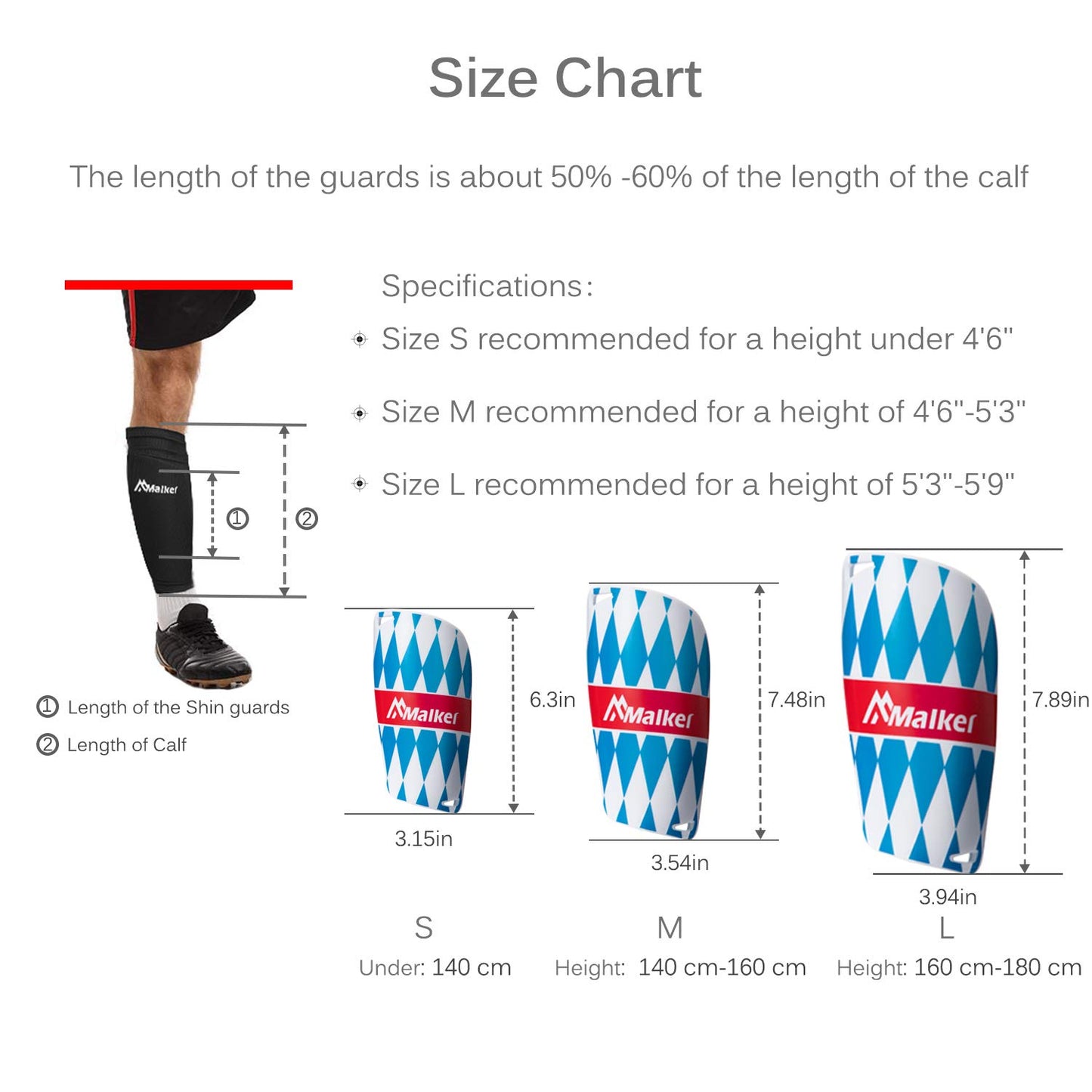 Malker Soccer Shin Guards for Kids Youth Adults Shin Guards Pads with Lower Leg Sleeves, Lightweight and Compact, Protective Soccer Equipment (White M)