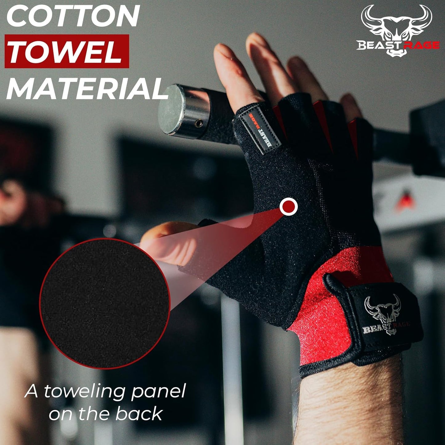 BEAST RAGE Workout Gloves - Durable Half Finger Gym Gloves for Weightlifting & Cycling | Anti-Slip Grip, Unisex