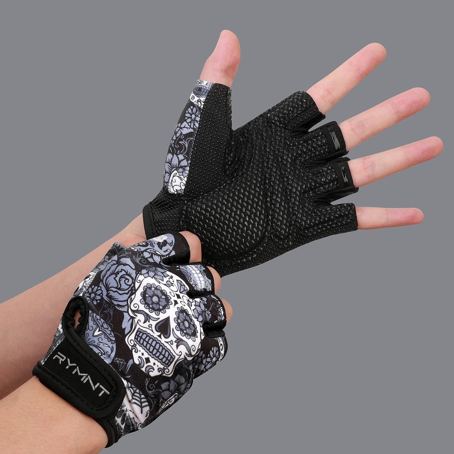 ZEROFIRE Workout Gloves for Women Men - Weight Lifting Gloves with Full Palm Protection & Extra Grip for Women Gym, Weightlifting, Weight Lift, Rowing, Exercise, Sport, Cycling.Skull BK-Large