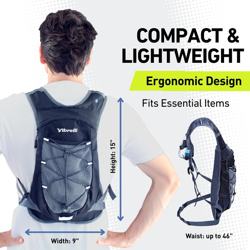 Vibrelli Hydration Pack & 2L Hydration Water Bladder - High Flow Bite Valve - Hydration Backpack with Storage - Lightweight Running Backpack, Also for Cycling, Hiking, Ski, Snow for Men, Women & Kids