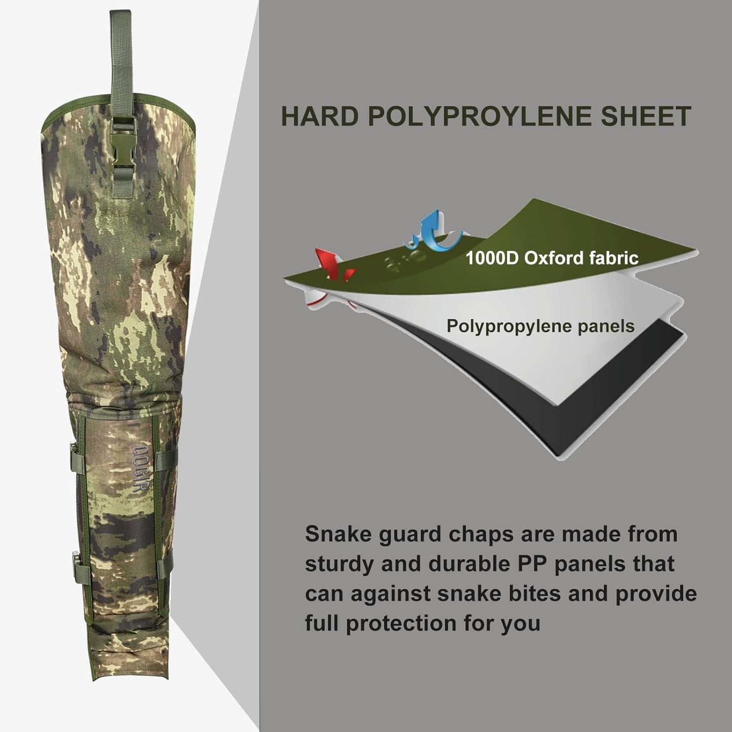 QOGIR Snake Gaiters - Full Protection Against Snake Bites | Long Fit Camo & Short Fit Mud Options