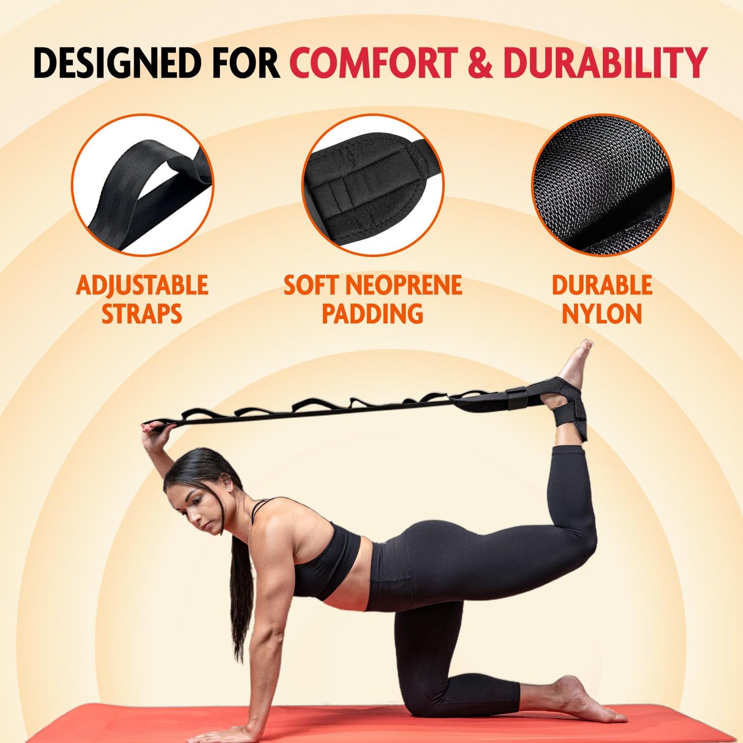 DMoose Fitness Foot & Calf Stretcher - Hamstring Stretcher for Plantar fasciitis, Achilles Tendonitis, Heel Spurs & Shin Splints - Yoga Stretching Strap for Back Pain - Flex Strap for Physical Therapy