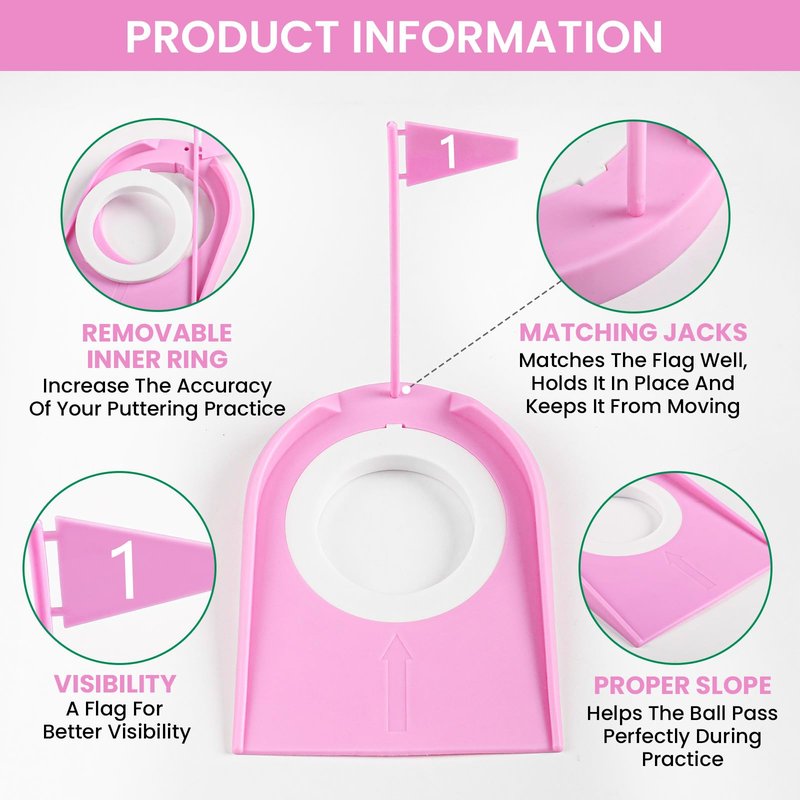 FINGER TEN Golf Putting Cup with Numbered Flag Design Value 6 or 9 Pack, Durable Plastic Practice Cups Golf Training Aids, Lightweight Easy to Carry for Office Backyard Indoor Outdoor (Pink-6 Pack)