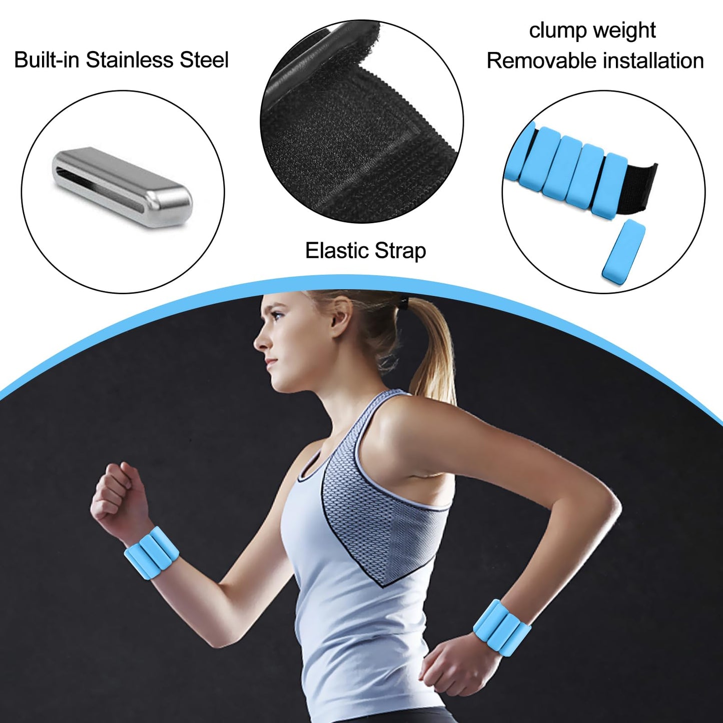 Wearable wrist weights and ankle weights ，1 pounds per pair， Soft touch adjustable Counterweight，ankle weights for women and man，gym Aerobic exercise, rehabilitation training, dance, swimming ，run