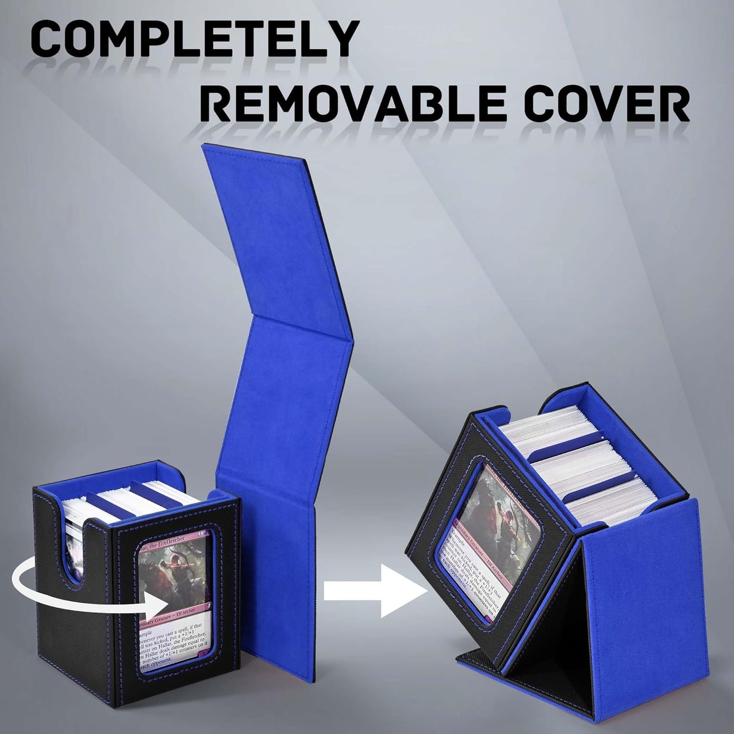 ZLCA MTG Deck Box - Trading Card Storage Box with Commander Window | Holds 100 Double-Sleeved Cards (Black & Blue)