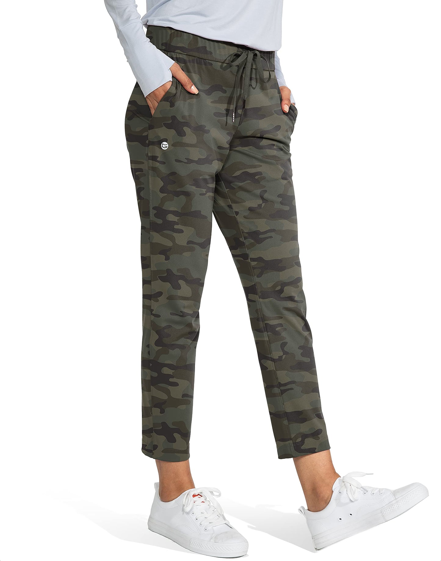 G Gradual Women's Pants with Deep Pockets 7/8 Stretch Sweatpants for Women Athletic, Golf, Lounge, Work (Green Camo, X-Large)