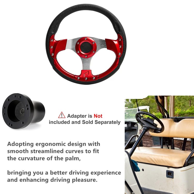 Golf Cart Steering Wheel,Universal Modified Golf Cart Skid Steering Wheel,for Club Car EZGO RXV and TXT, Yamaha, Precedent Tempo (Red)