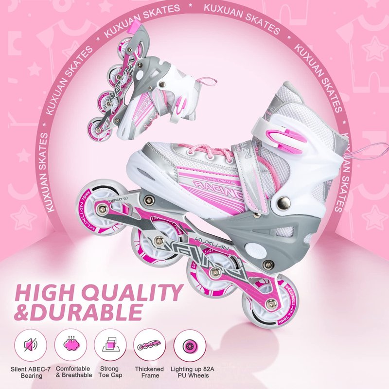 Kuxuan Skates Inline Skates Adjustable for Kids,Girls Skates with All Wheels Light up,Fun Illuminating for Girls and Ladies