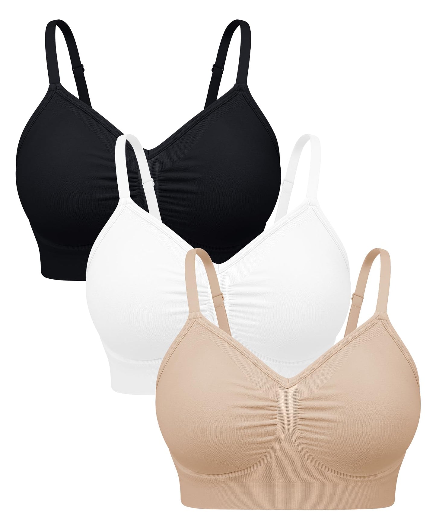 WANAYOU Bralettes for Women with Support Bras for Women Wireless Bras Compfortable No Underwire Push Up Padded Bra Seamless Soft Supportive Everyday Bras V Neck Ajustable T shirt Bra 3 Pack