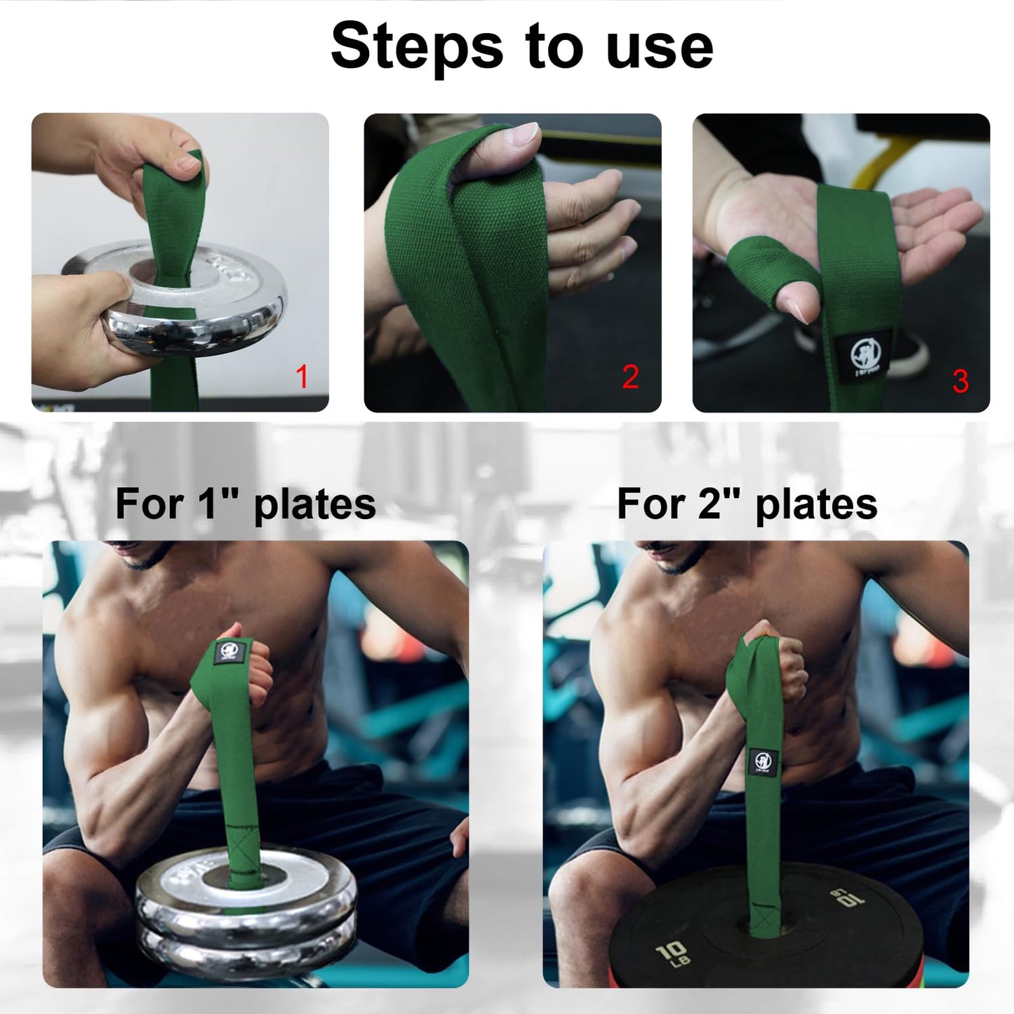 J Bryant Arm Wrestling Training Strap Belt Hand Grip- Ideal for Wrist Forearm and Biceps Workouts Multifunctional Home Gym Fitness Equipment Compatible with 1 inch and 2 inches Barbell Plates (Green)