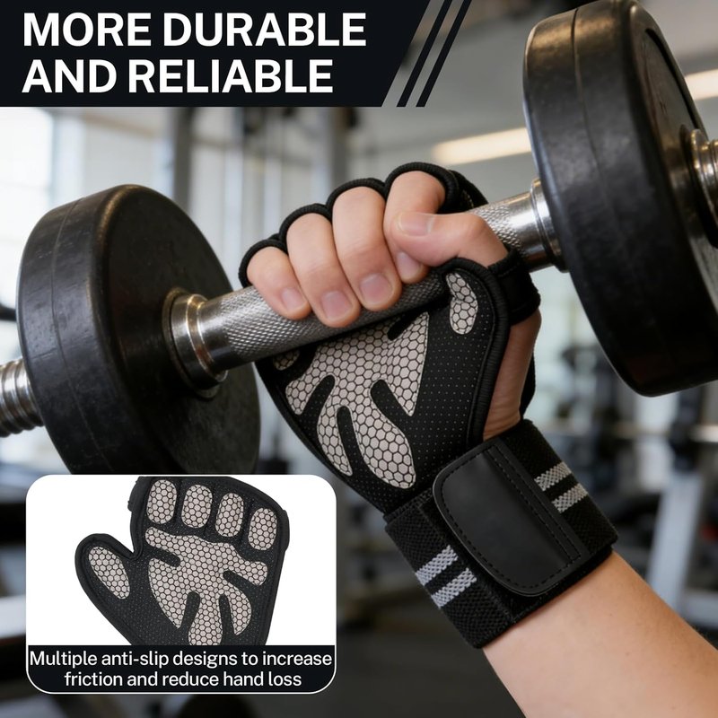 Workout Gloves with Wrist Wraps - Ventilated Weight Lifting Gloves for Men & Women | Anti-Sweat Gym Fitness Support