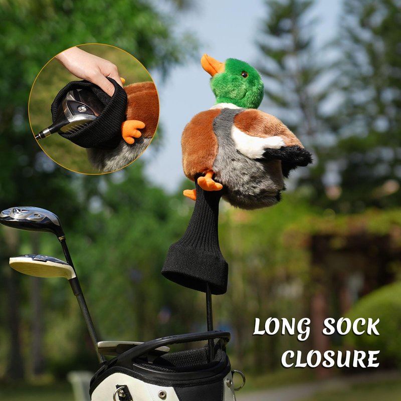 Funny Driver Headcover, Plush Golf Club Covers Long Neck, Animal Headcover, Fairway Wood Hybrid Headcover, Headcovers for Golf Clubs Fits Men and Women,Driver Headcover Animal for Present,Mallard Duck
