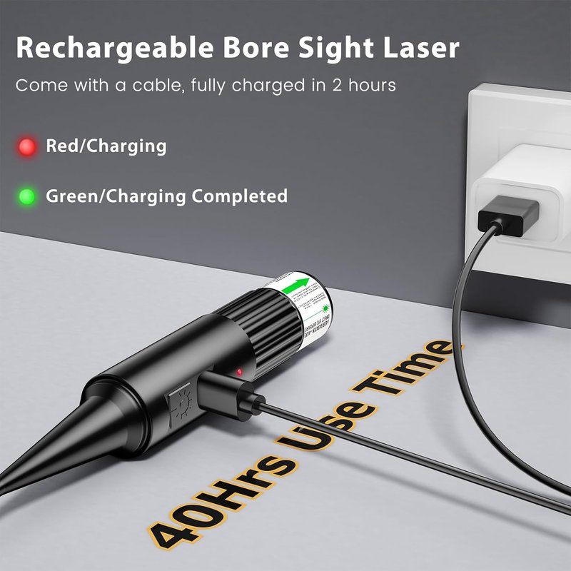 USB Rechargeable Green Laser Bore Sight Kit - 64 Adapters for 0.17 to 12GA Calibers | Precision Alignment Tool for Guns, Rifles, and Pistols