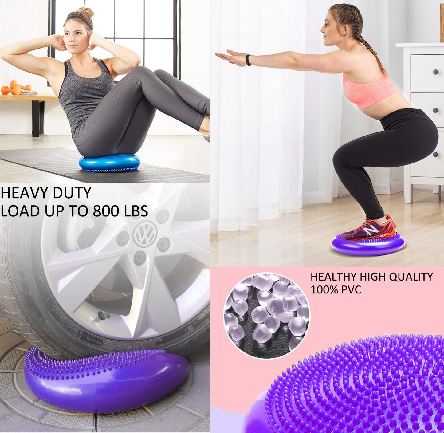 NEISHNG 3-Pack Stability Wobble Cushions with Hand Pumps, Kids Sensory Wiggle Seat for Classroom, Core Trainer Balance Disc for Gym and Home Workout (Purple, 3 Pcs)