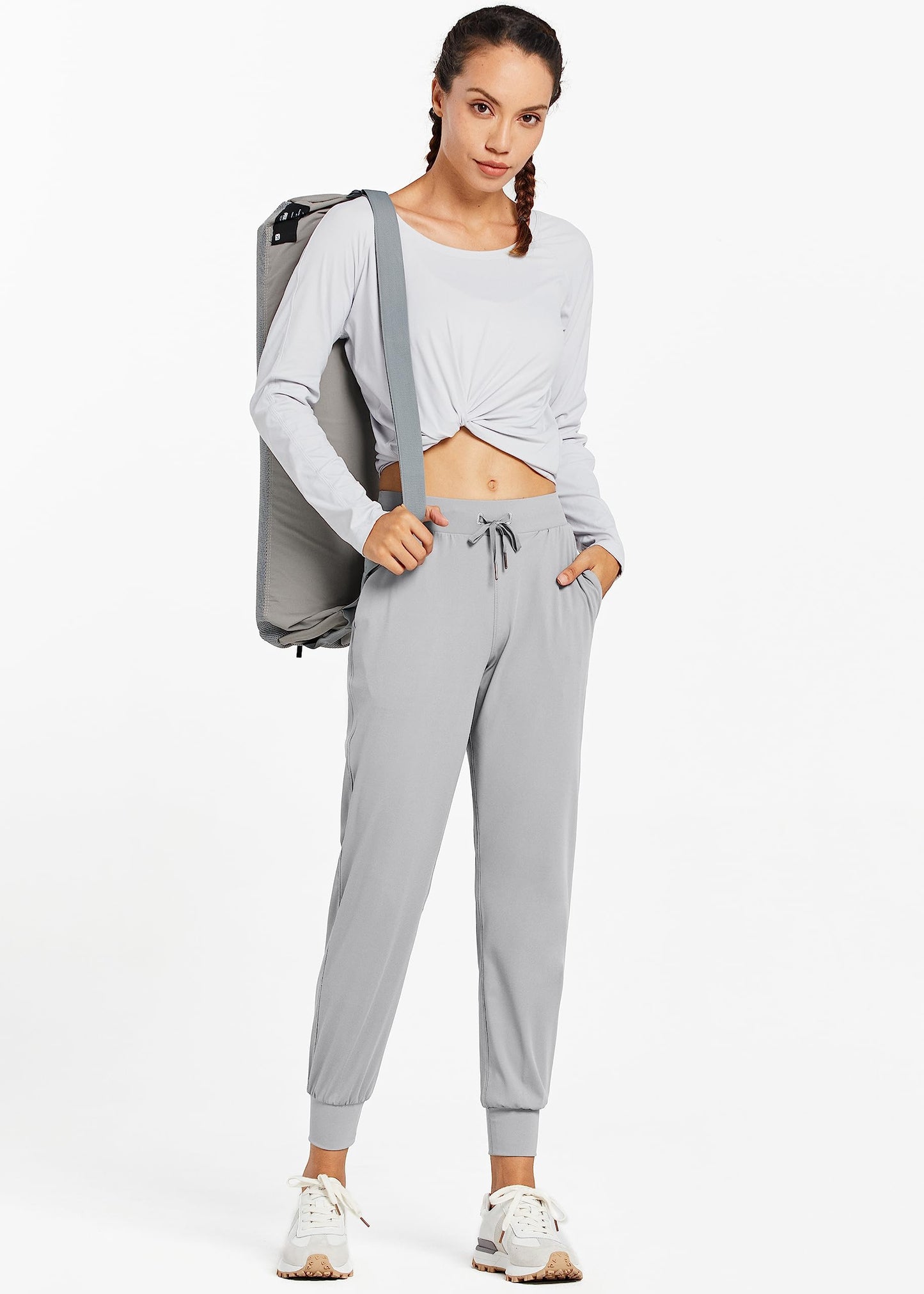 Libin Women's Joggers Pants Athletic Dance Sweatpants with Pockets Running Tapered Casual Pants for Workout,Lounge, Bright Grey M