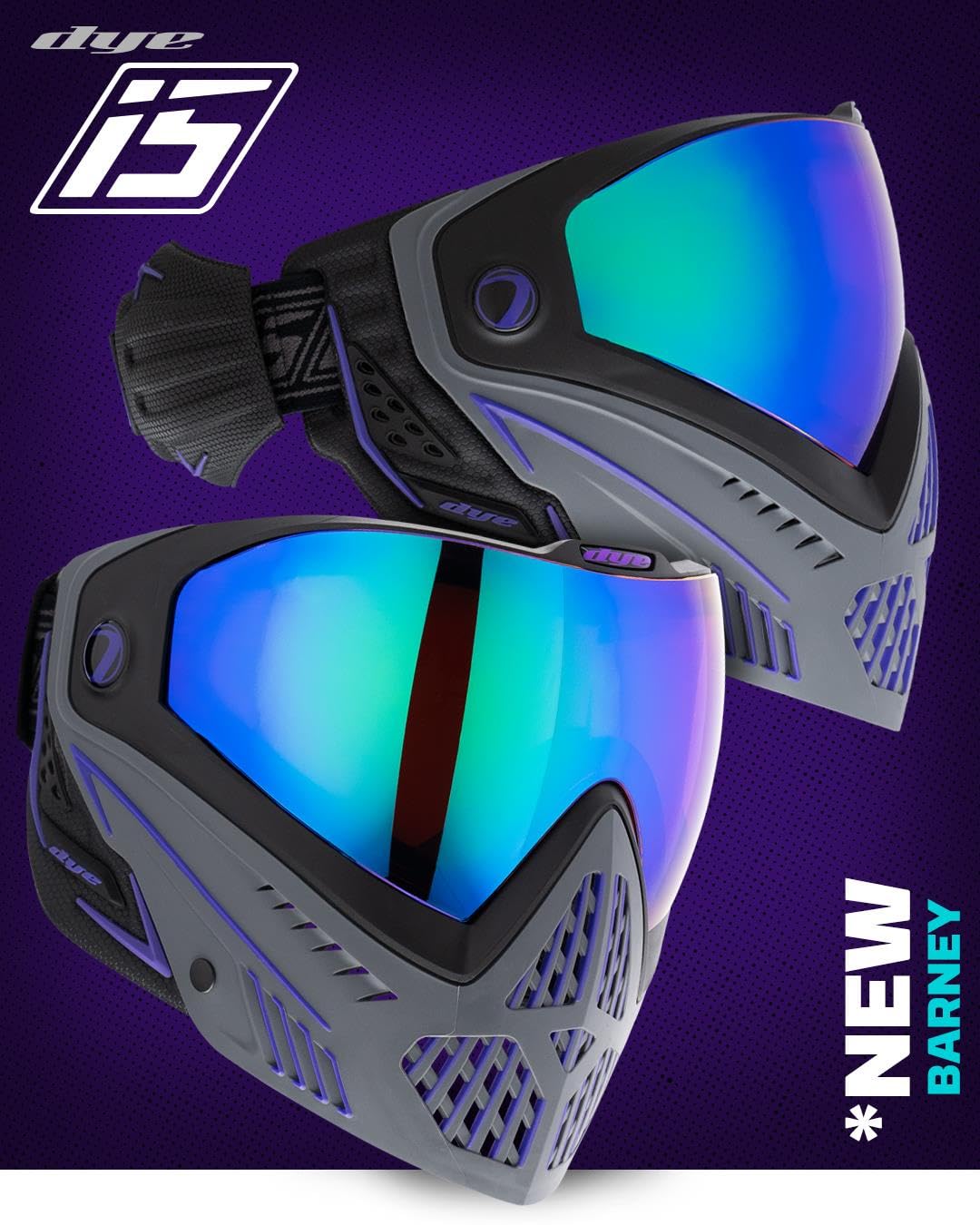 Maddog Dye i5 Thermal Dual-Pane Anti-Fog Lens Paintball Airsoft Mask Goggle System Combo with Microfiber Storage Bag | High Performance Safety Certified Protection - Barney - Purple/Grey/Black