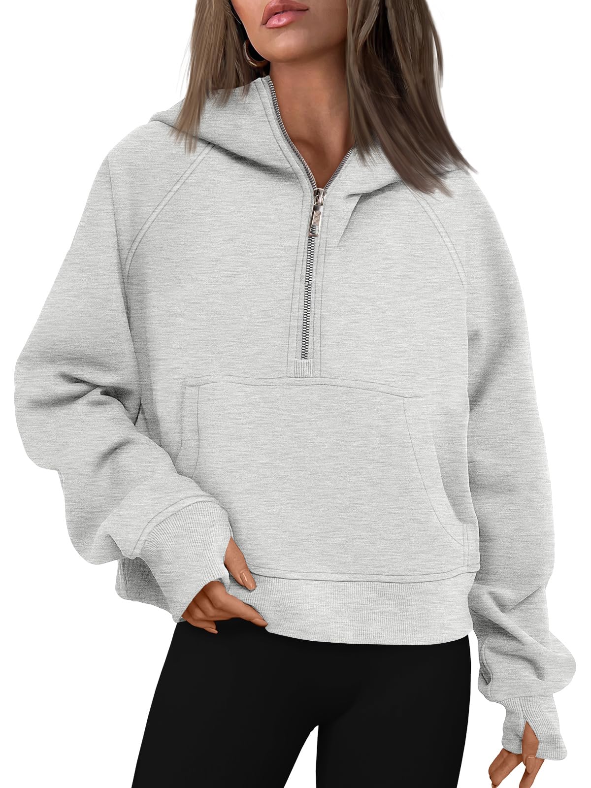 AUTOMET Womens Hoodies Half Zip Sweatshirts Fleece Jackets Tops Oversized Pullover Fall Outfits 2024 Winter Fashion Clothes Grey S