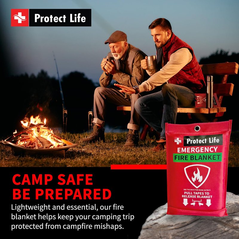 Protect Life Saving Emergency Fire Blankets 4 Pack - 40"x40", Fiberglass Fire Blanket for Home & Kitchen - Fire Suppression or Retardant Tarp - Fire Safety Kit for Car or Camping