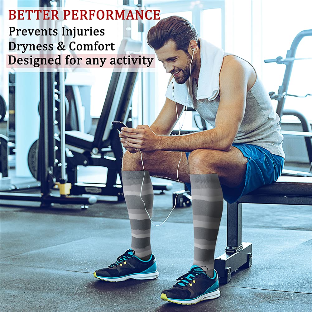 CHARMKING Compression Socks for Women & Men (8 Pairs) 15-20 mmHg Graduated Copper Support Calf Socks are Best for Pregnant, Nurses - Boost Performance, Circulation, Knee High Wide Calf(L/XL, Multi 41)