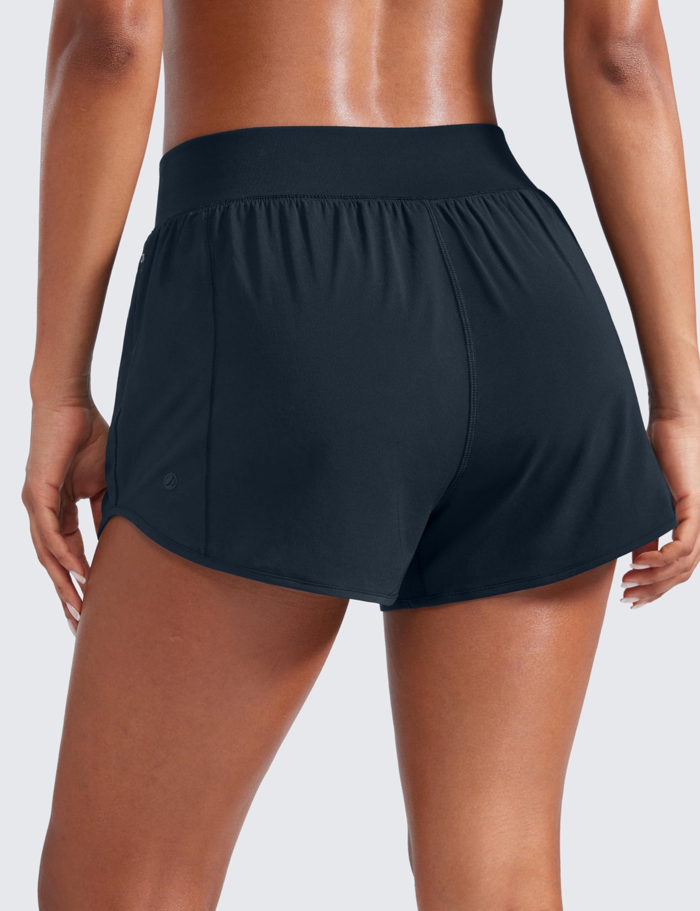 CRZ YOGA Mid Flat Waisted Running Shorts for Women 3" - Mesh Liner Quick Dry for Workout Sport Athletic with Zipper Pocket True Navy Medium