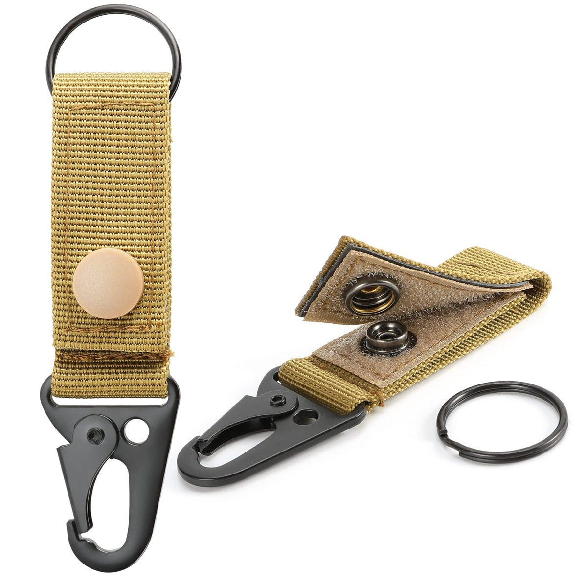FRTKK Tactical Molle Key Ring Gear Key Keeper Nylon Belt Keychain Molle Webbing Key Clip Buckle for Belts Molle Bags Tactical Backpack Vest (Tan - (Pack of 2))