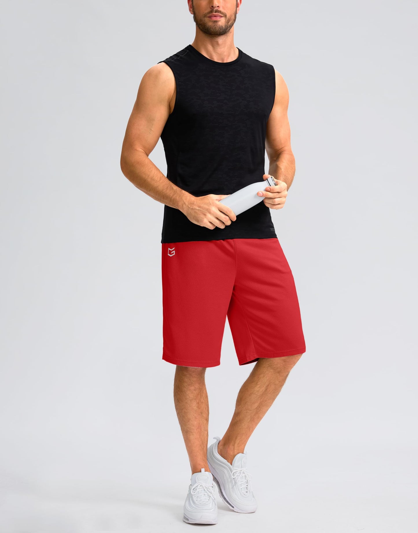 Men's Athletic Shorts with Pockets 9" / 11" Long Basketball Shorts Lightweight Quick Dry Gym Workout Shorts for Men(Red,XL)