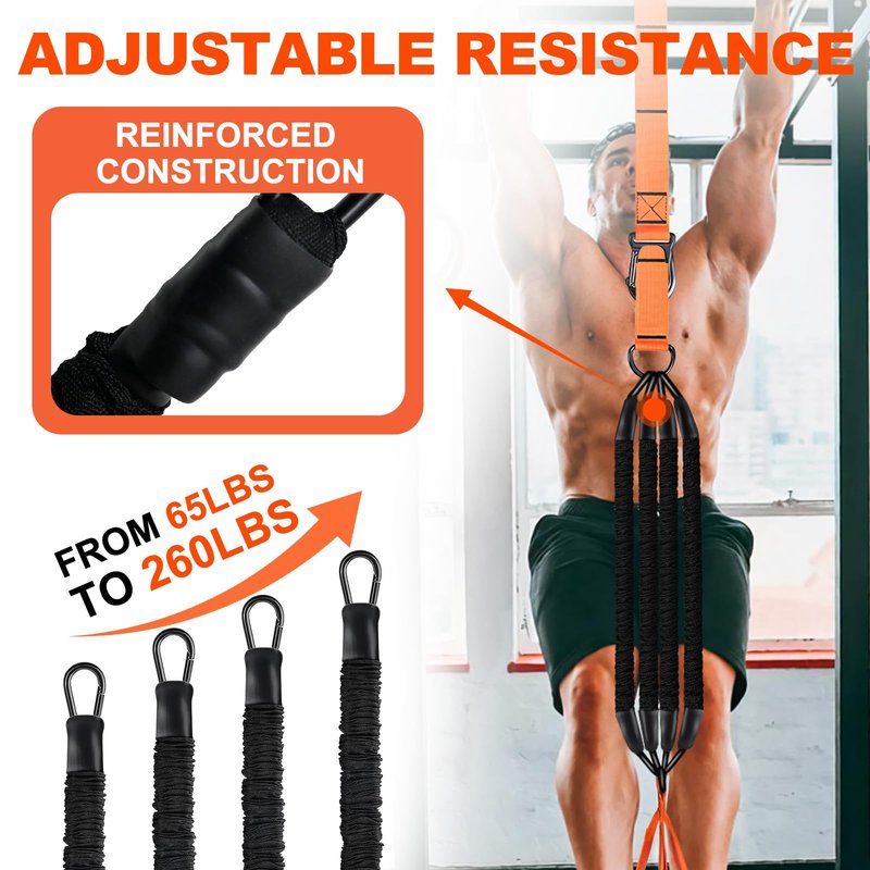 Janhemei Pull Up Assistance Bands 65-260lbs, 4 Heavy Duty Pull Up Resistance Bands with Fabric Feet/Knee Rest for Pull Up Bar, Body Strength Training, Home Gym Fitness